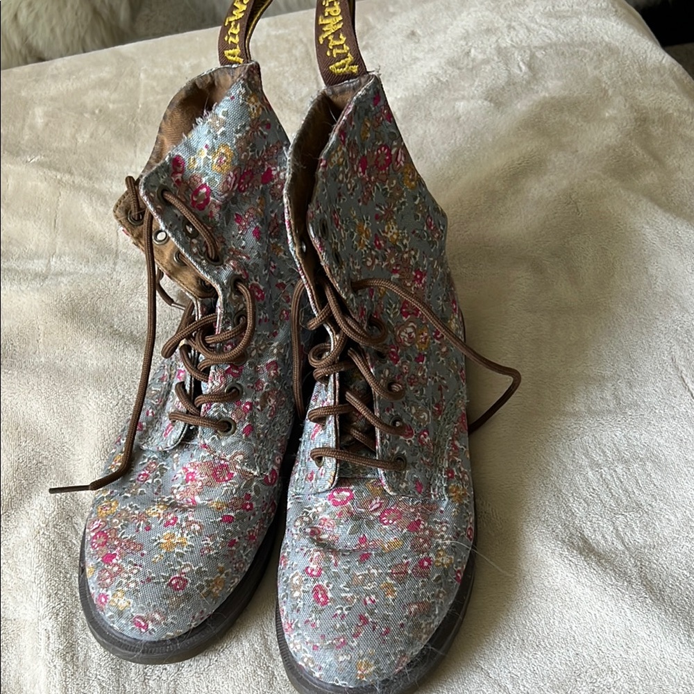 Dr. Martens Gray and Brown floral Combat Boots